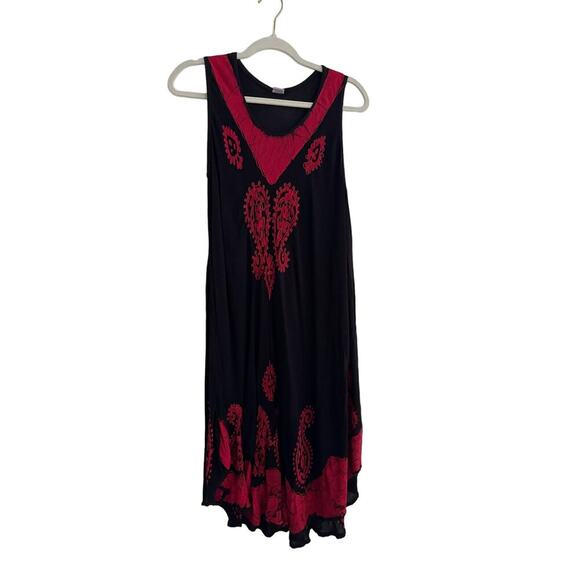 Vintage Boho Rayon Tie Dye Dress Black and Red One Size - Picture 1 of 8